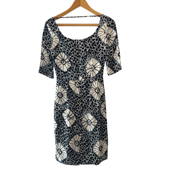 Samantha Sung Navy & White 100% Silk Scoop Neck Dress Size 2 - Picture 3 of 10
